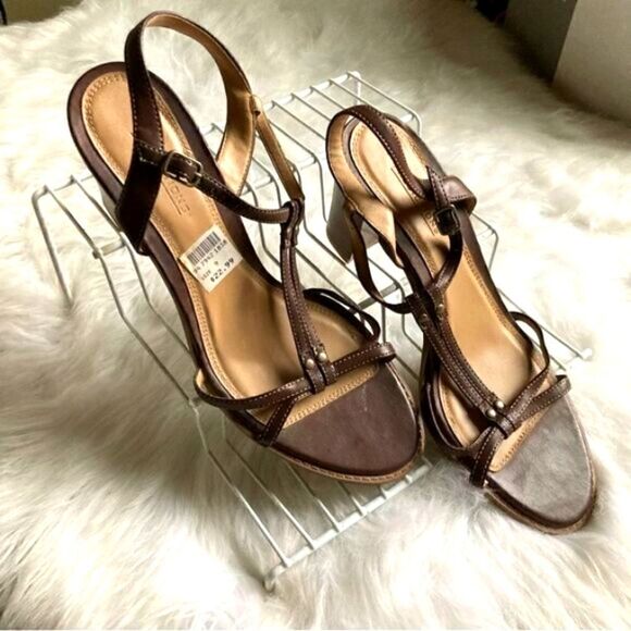 Delicate Strappy Brown Heel Sandals women size 9 EUC - Picture 1 of 10